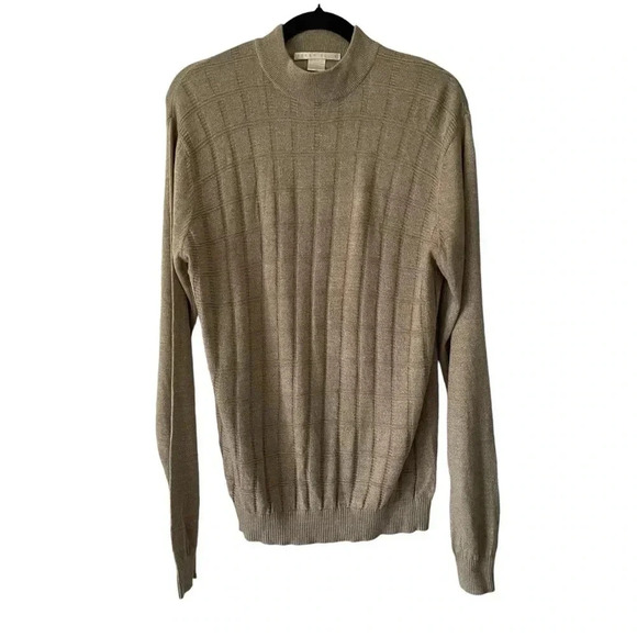Perry Ellis Silk Cotton Blend Mock Neck Lightweight Neutral Sweater Men Size M - Picture 1 of 4